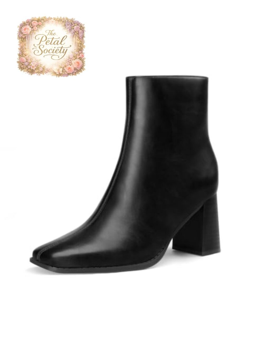 Square Toe Chunky Block Heel Ankle Boots Side Zip Dress Booties